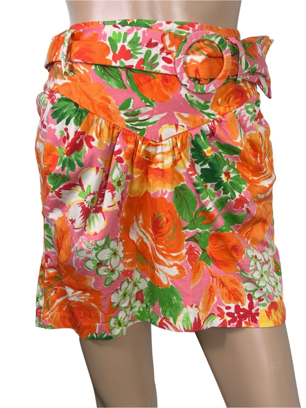 Zara Floral Belted Mini Skirt in Pink and Orange Medium